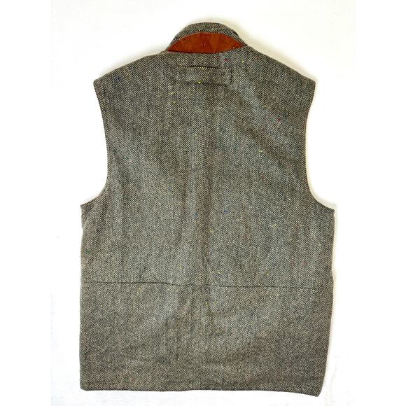 ORVIS Wool Sz M Field Vest Herringbone Tweed Leather Lined Insulated Outdoor - Picture 5 of 9